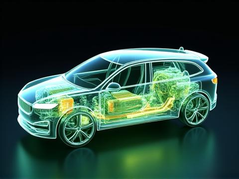 Detailed schematic of a hybrid vehicle powertrain with components highlighted