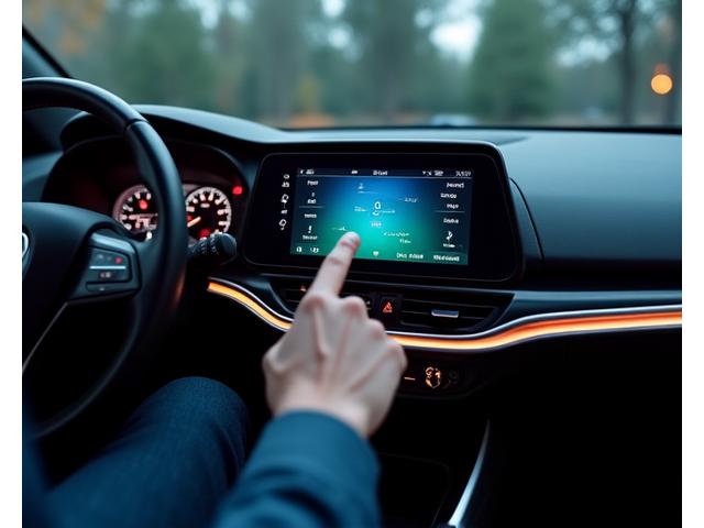 Car interior with newly installed high-tech infotainment system.