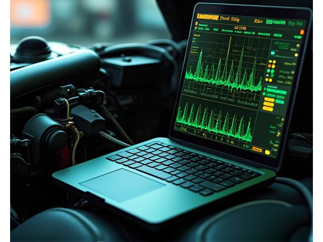 Advanced diagnostic equipment connected to a modern car's engine bay.