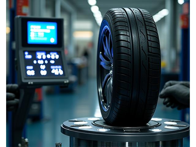 Technician precisely fitting new performance tyres onto a rim.