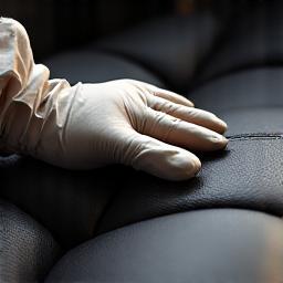 Close-up of a technician applying leather conditioner to a luxury car's seat
