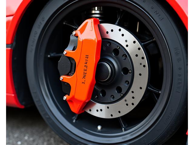 Performance brake calipers and a lowered sports suspension coilover visible on a car wheel.