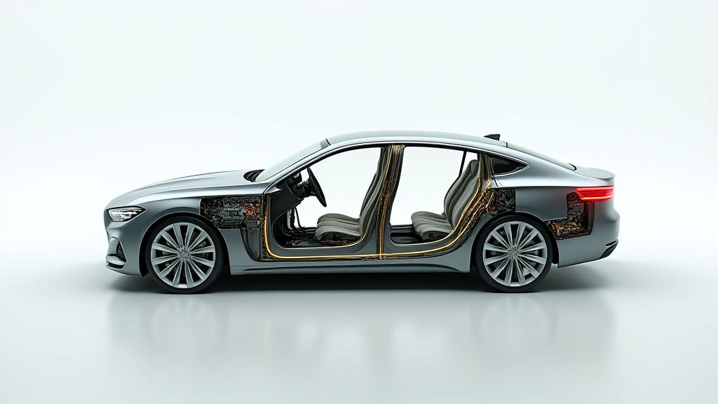 Detailed schematic view of a modern car's systems, highlighting engine, transmission, brakes, and electrical components, symbolizing comprehensive vehicle care.