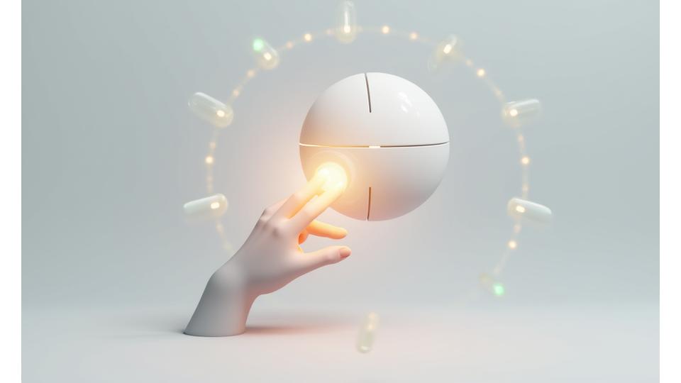 Abstract hand reaching out to control a digital light sphere, symbolizing user control over data.